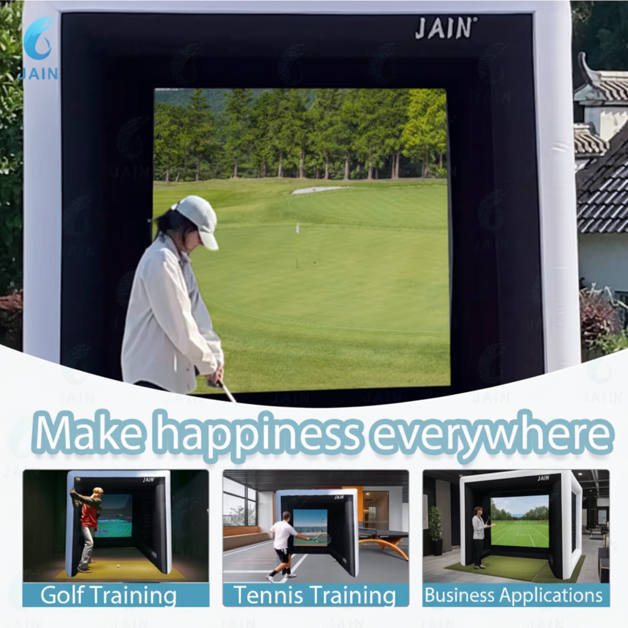 Stock！Inflatable Golf Sim Room Swing Golf Practice Cage with Built-In Fan,Oxford Cloth,Golf Simulator Enclosures